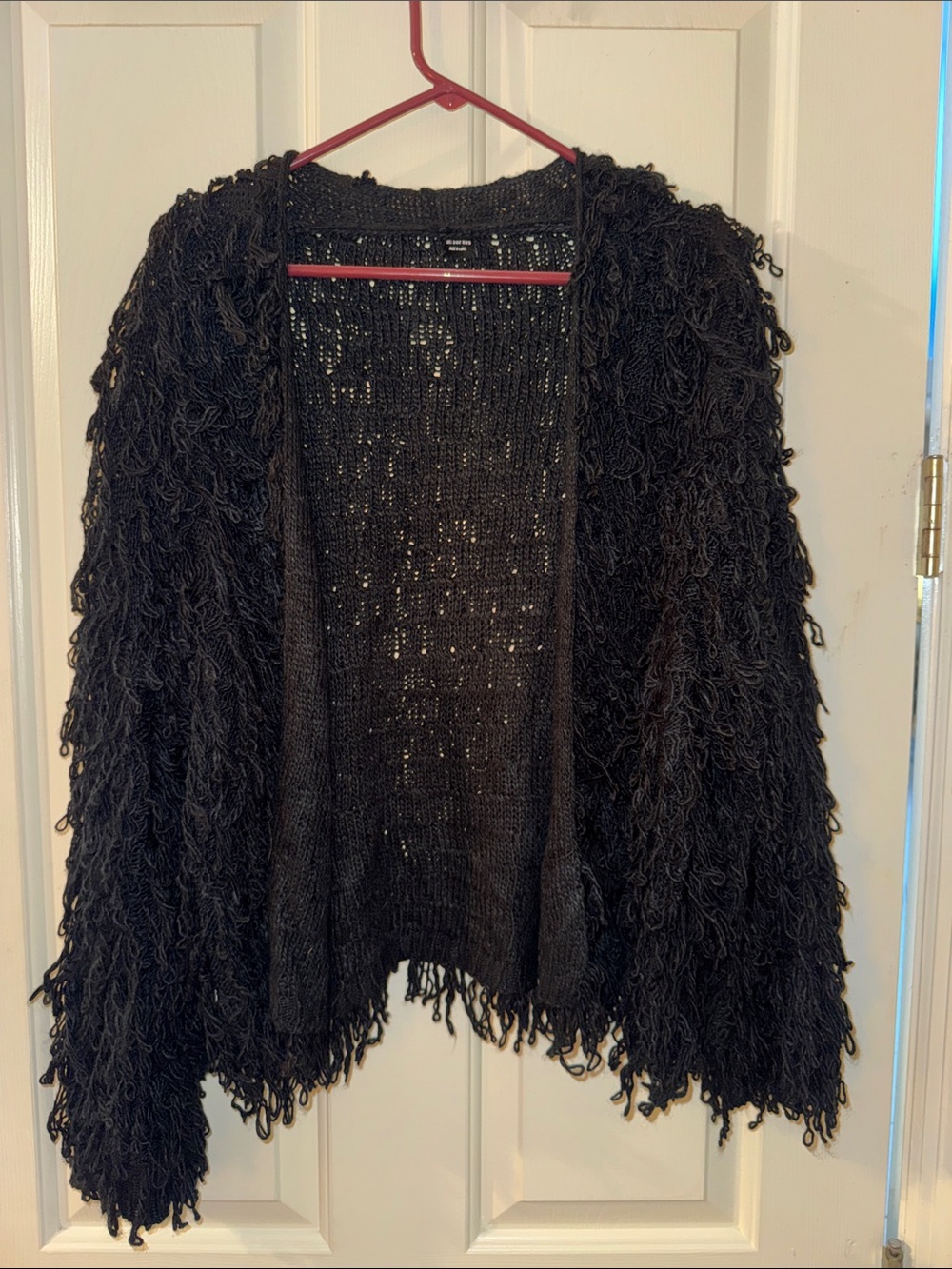 Women's Black Shag Knit Open Cardigan Sweater